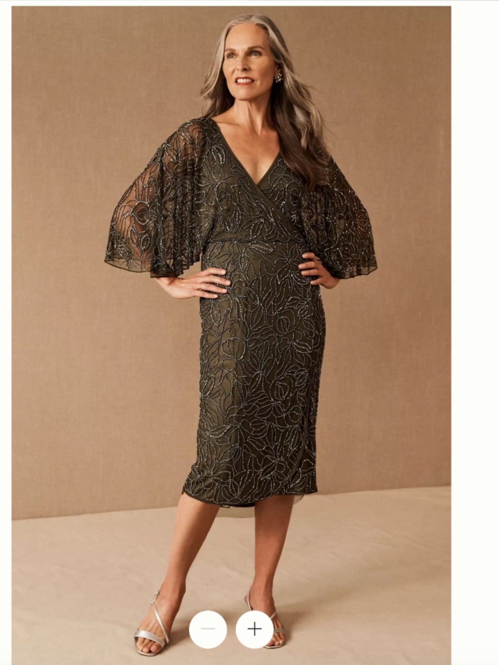 NWT BHLDN x Anthropologie Beaded Hannon Dress in Olive Green Size 10
